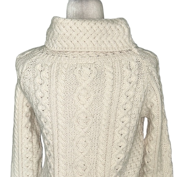 Aran Ireland Ivory Cable Knit Cowl Neck Tunic Sweater - XS - Picture 10 of 15